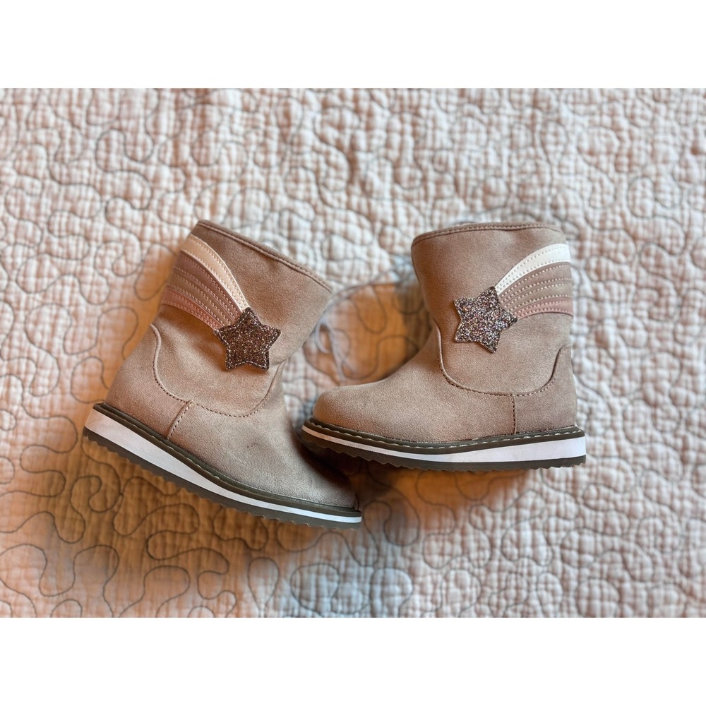 Cat & Jack Toddler Girls Tan Suede Shooting Star Glitter Boots Size 7